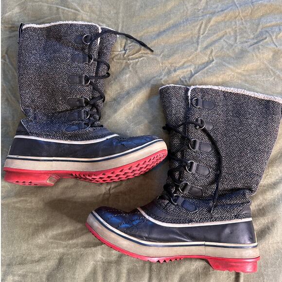 Sorel Tivoli Women's Black Canvas Waterproof Insulated Winter Boots Size 8 - Picture 2 of 6